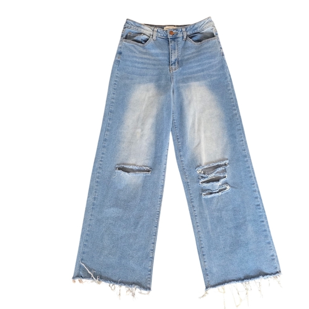 Almost Famous Distressed Wide-Leg Blue Jeans Denim Size 7 High Rise